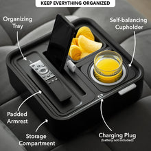 Load image into Gallery viewer, Couch Console | Original Self-Balancing Anti-Spill Cup Holder Tray | Black Grey